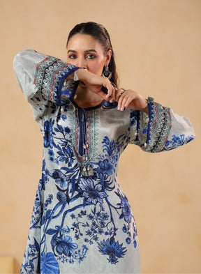 Blue Floral Printed Kurta Set