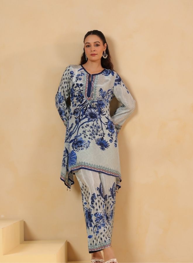 Blue Floral Printed Kurta Set
