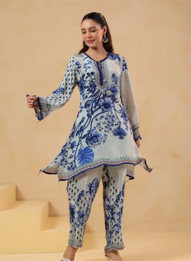Blue Floral Printed Kurta Set
