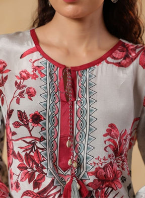 Pink Floral Printed Kurta Set