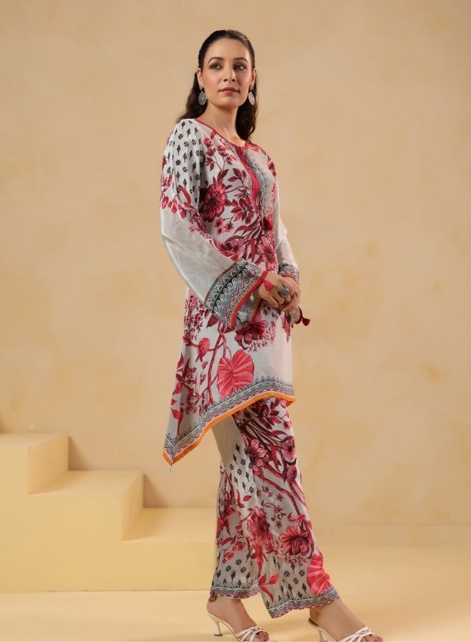 Pink Floral Printed Kurta Set