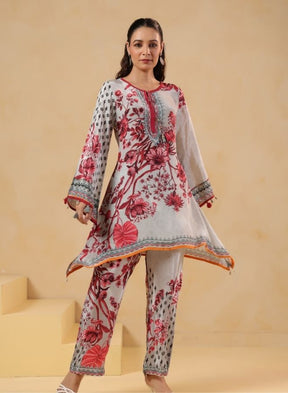 Pink Floral Printed Kurta Set