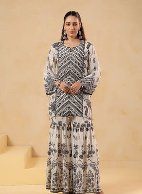 White & Black Printed Sharara Set