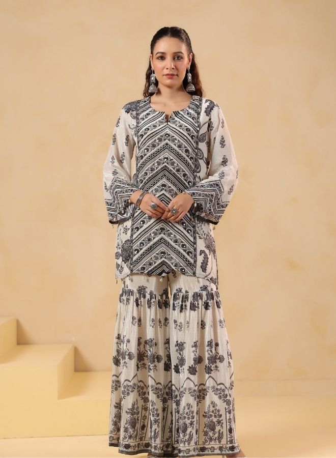 White & Black Printed Sharara Set