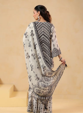 White & Black Printed Sharara Set