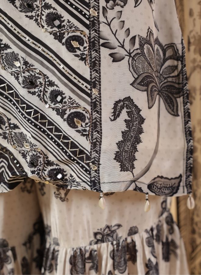 White & Black Printed Sharara Set