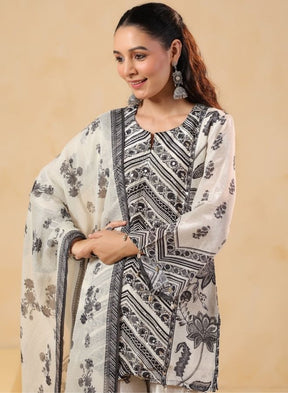 White & Black Printed Sharara Set