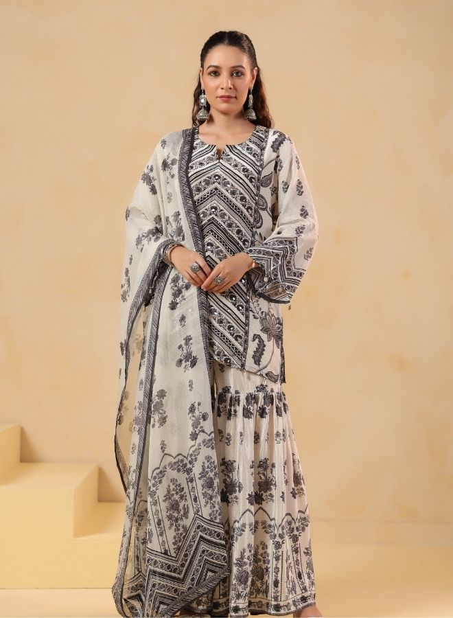 White & Black Printed Sharara Set