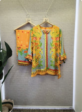 Blue Orange Floral Kurta Dupatta Set