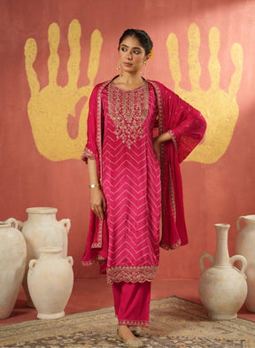 Rani Pink Embroidered Festive Suit