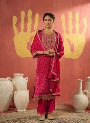 Rani Pink Embroidered Festive Suit