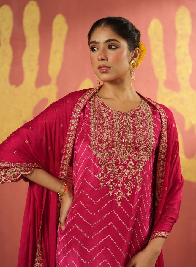 Rani Pink Embroidered Festive Suit