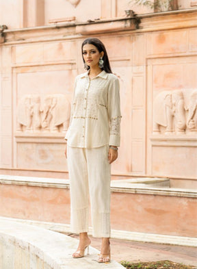 Off-White Embroidered Co-Ord Set
