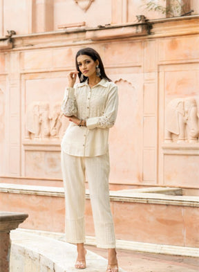 Off-White Embroidered Co-Ord Set