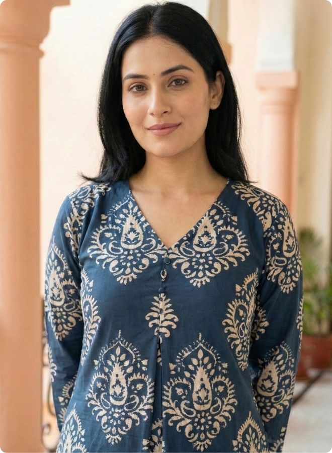 Blue Paisley Printed Straight Kurta Set