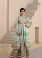 Blue Floral Embroidered Anarkali Suit