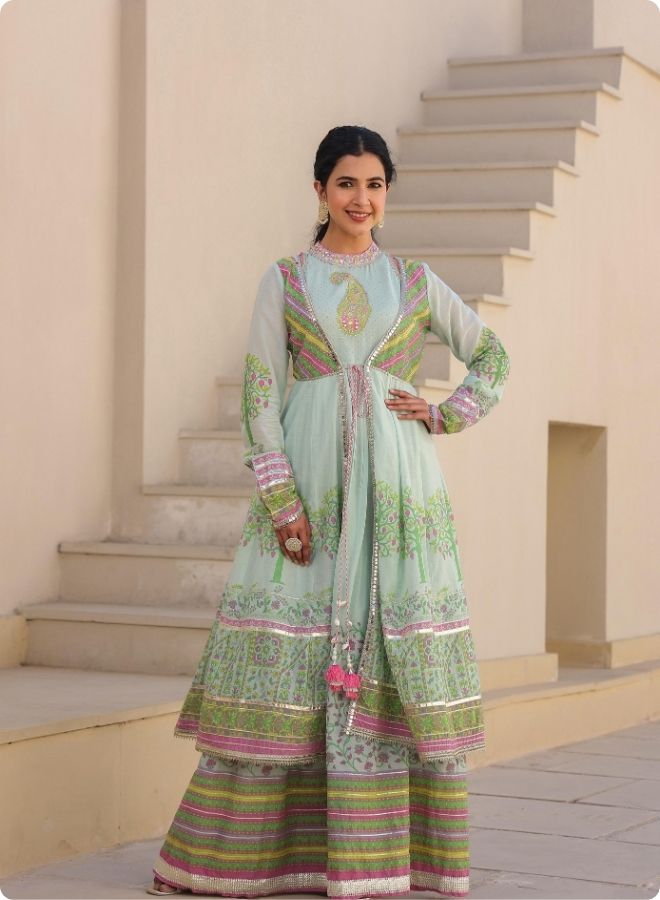 Blue Floral Embroidered Anarkali Suit