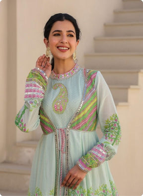 Blue Floral Embroidered Anarkali Suit