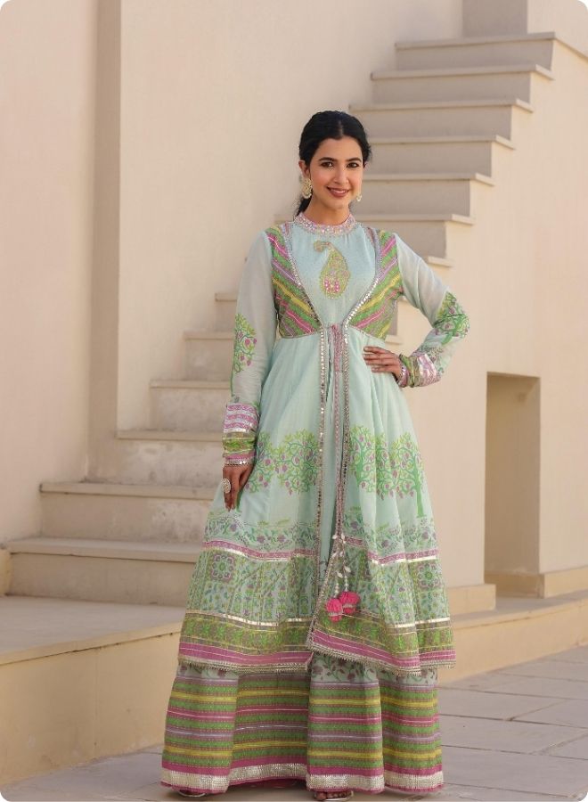 Blue Floral Embroidered Anarkali Suit