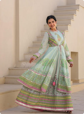 Blue Floral Embroidered Anarkali Suit