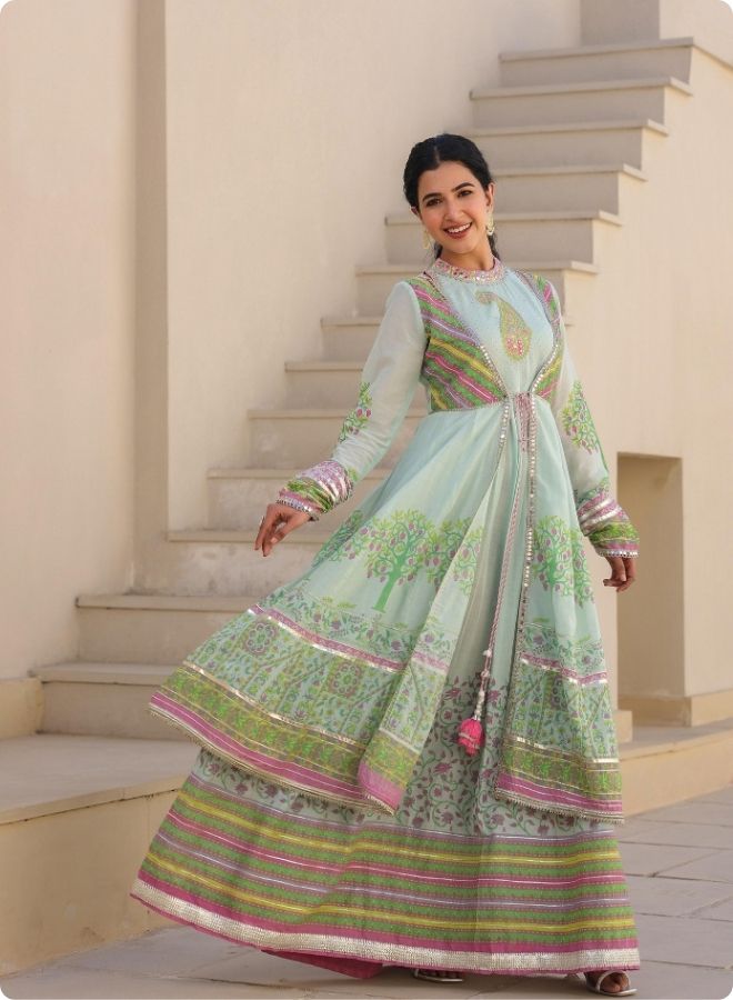Blue Floral Embroidered Anarkali Suit