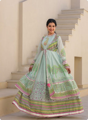Blue Floral Embroidered Anarkali Suit