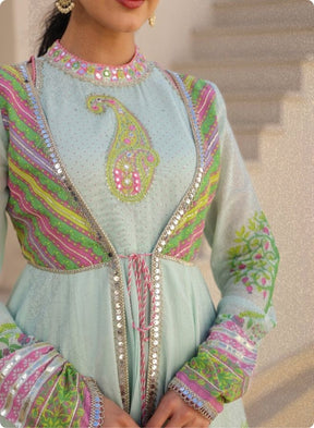 Blue Floral Embroidered Anarkali Suit