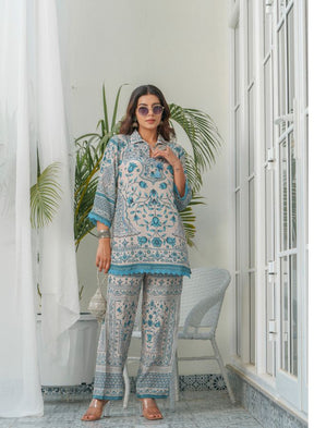 Trendy Sea Green Printed Co-ord Set 