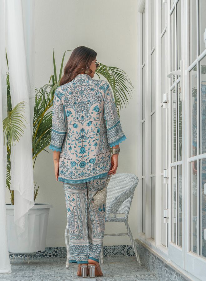 Sea Green Printed Co-ord Set with Kurta and Trousers