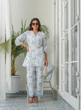 Elegant White & Blue Floral Summer Set