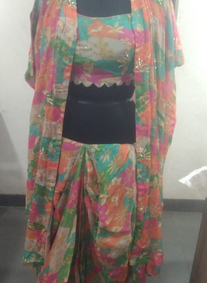 Multicolour Festive Drape Co-ord Set with Cape