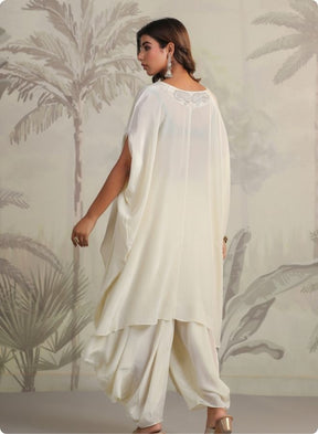 Cream Embroidered Cape Sleeve Kurta Set