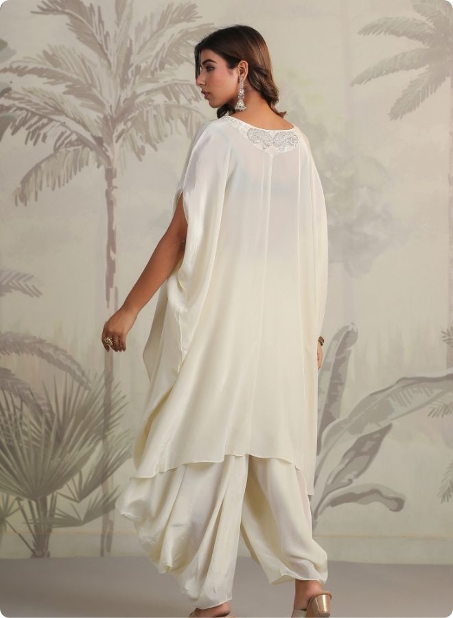 Cream Embroidered Cape Sleeve Kurta Set