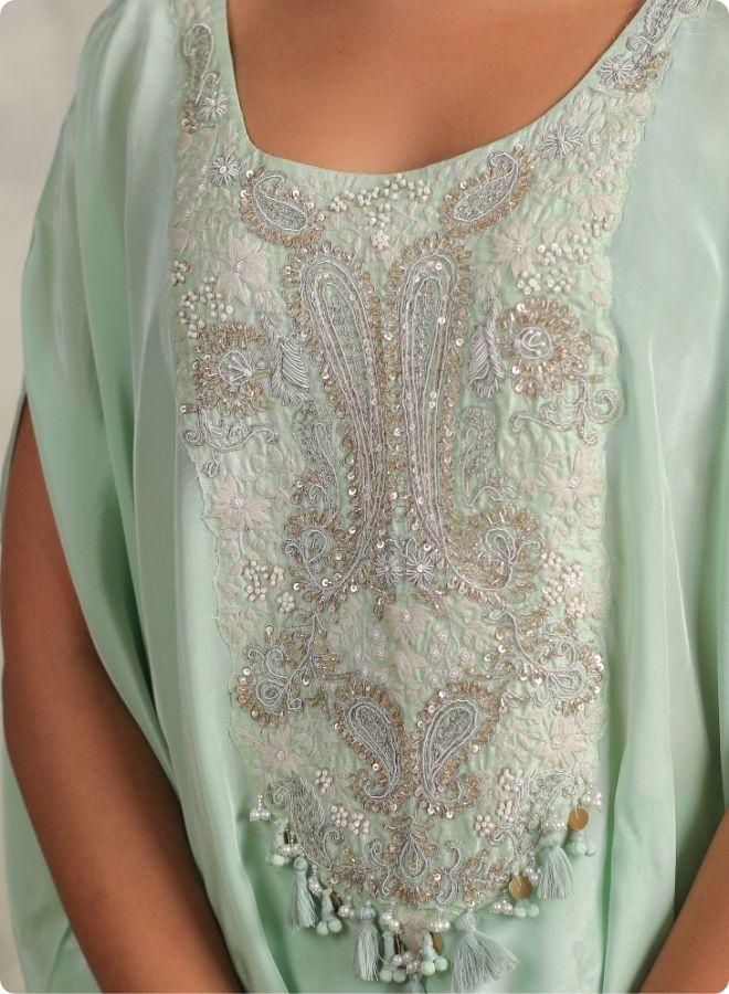 Mint Green Embroidered Cape Sleeve Kurta Set