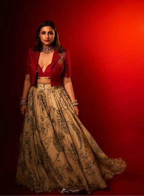 Cream & Red Designer Lehenga Set
