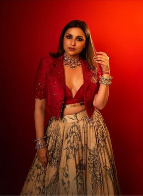 Cream & Red Designer Lehenga Set