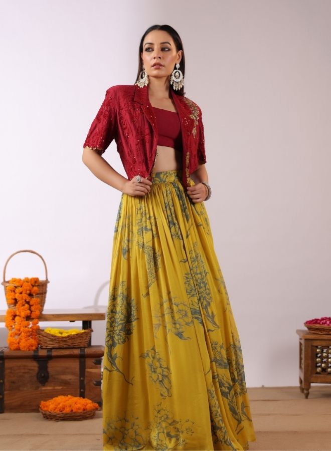 Yellow Floral Lehenga Set