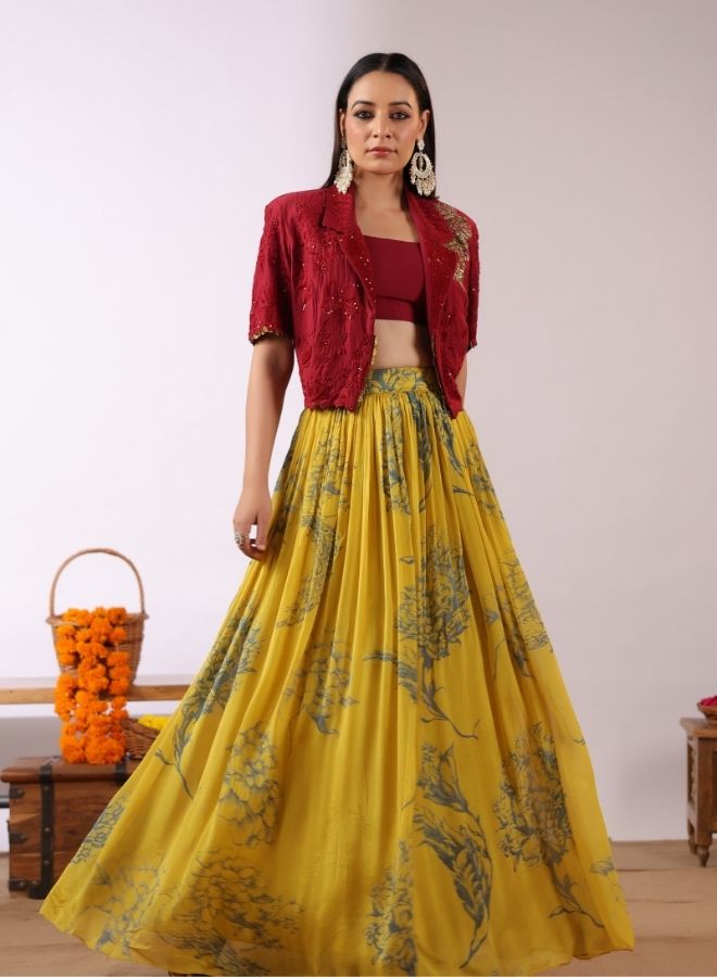 Yellow Floral Lehenga Set