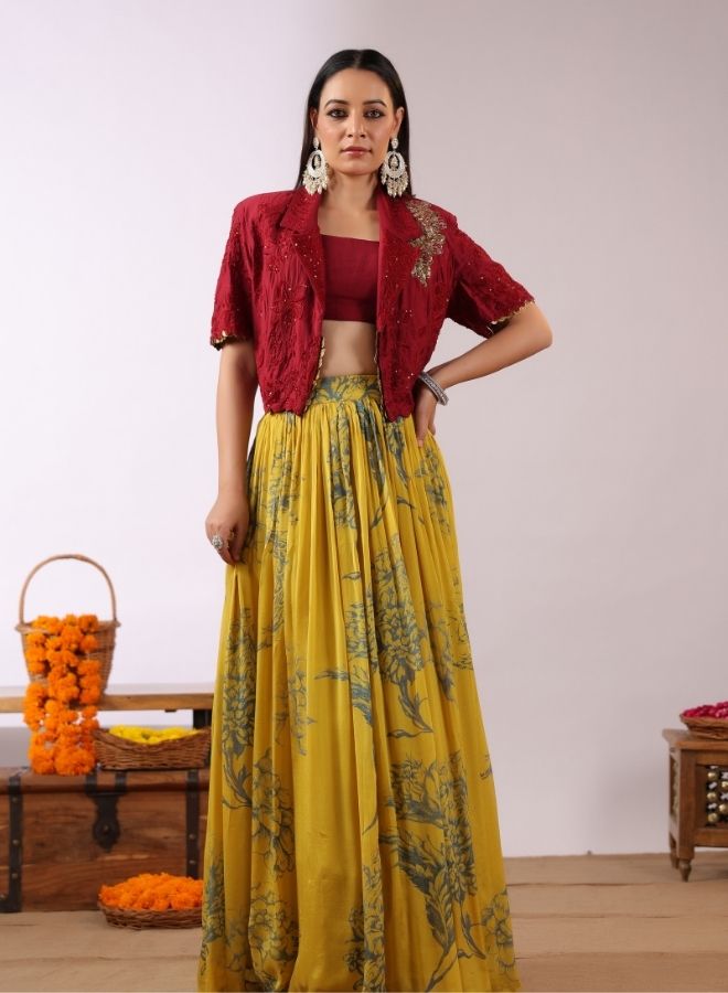 Yellow Floral Lehenga Set