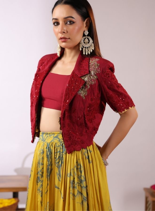 Yellow Floral Lehenga Set