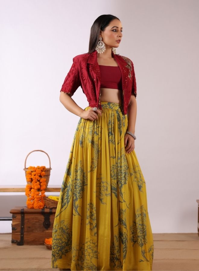 Yellow Floral Lehenga Set