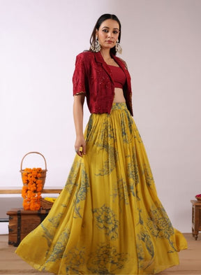 Yellow Floral Lehenga Set