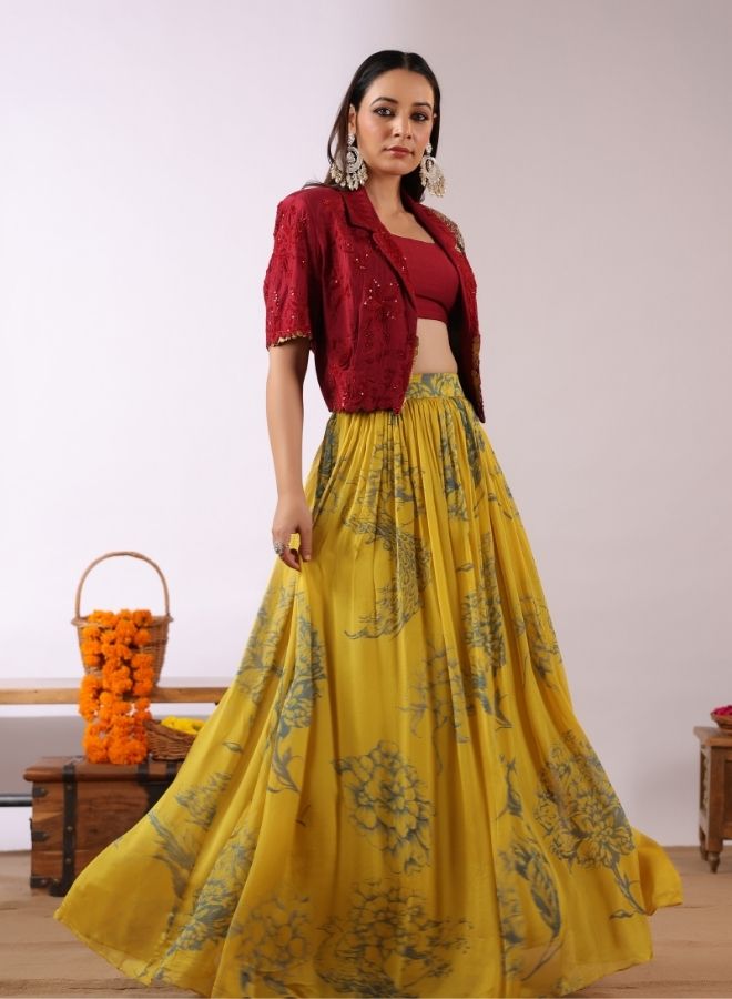 Yellow Floral Lehenga Set