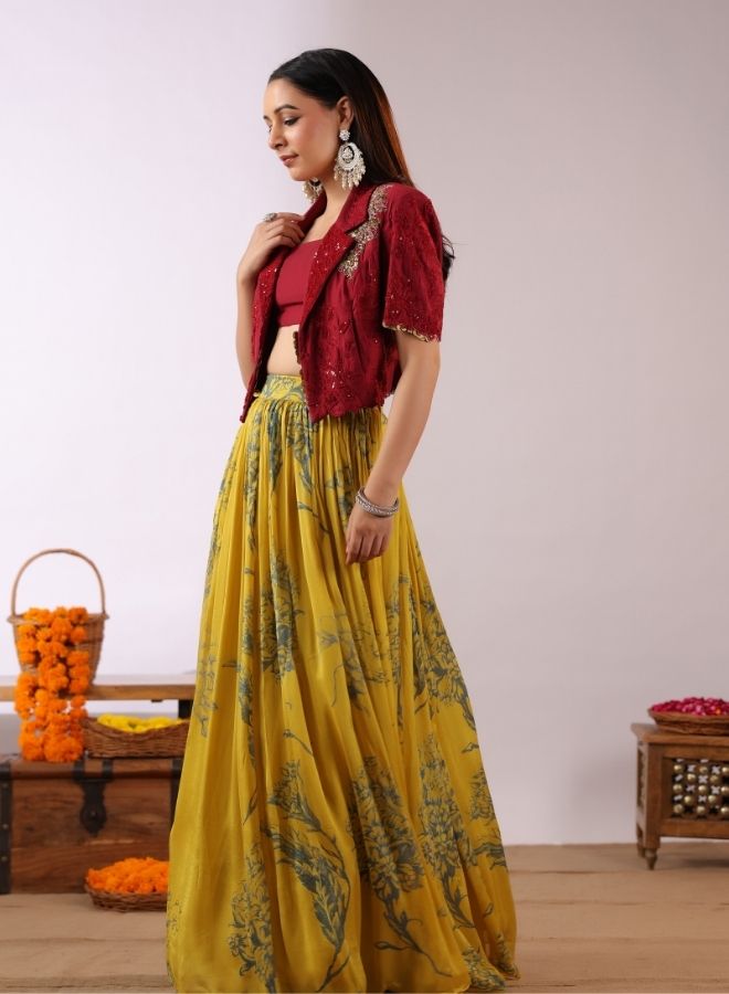 Yellow Floral Lehenga Set
