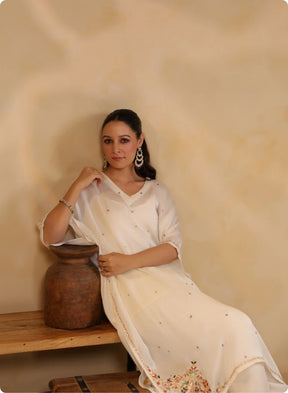 Off White Shimmer Batwing Kurta Set
