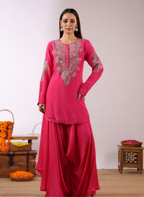 Fuchsia Pink Embroidered Sharara Set
