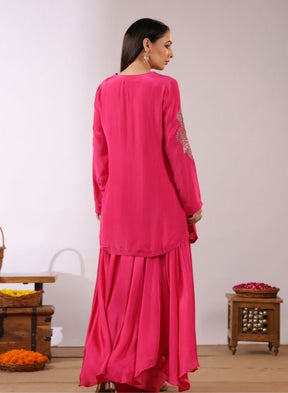 Fuchsia Pink Embroidered Sharara Set