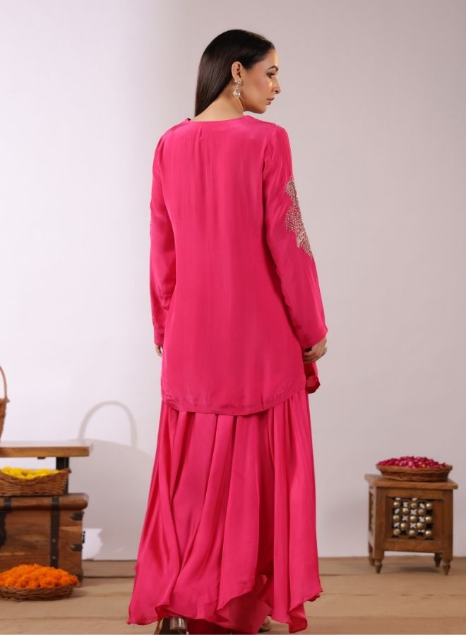Fuchsia Pink Embroidered Sharara Set