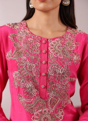 Fuchsia Pink Embroidered Sharara Set