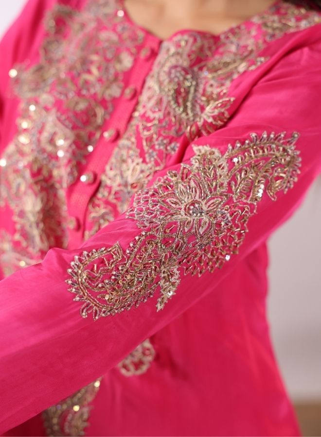 Fuchsia Pink Embroidered Sharara Set